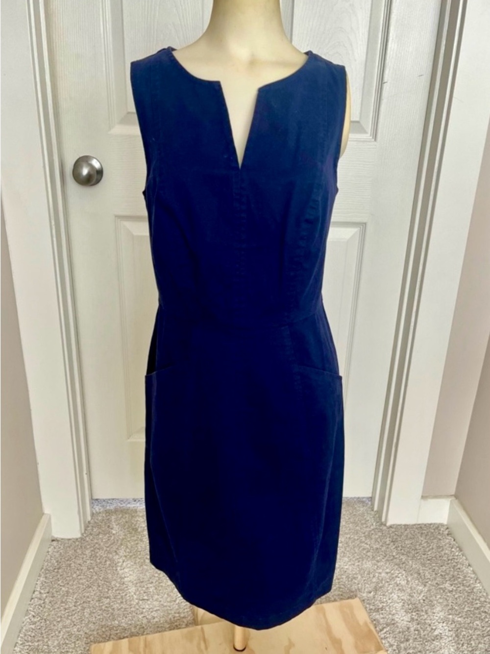 Boden Navy Sleeveless Midi Dress with V-Notch